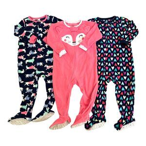 Carter's Fleece Pajamas 18 Months Bodysuits PJ Toddler Girl Warm LOT OF 3